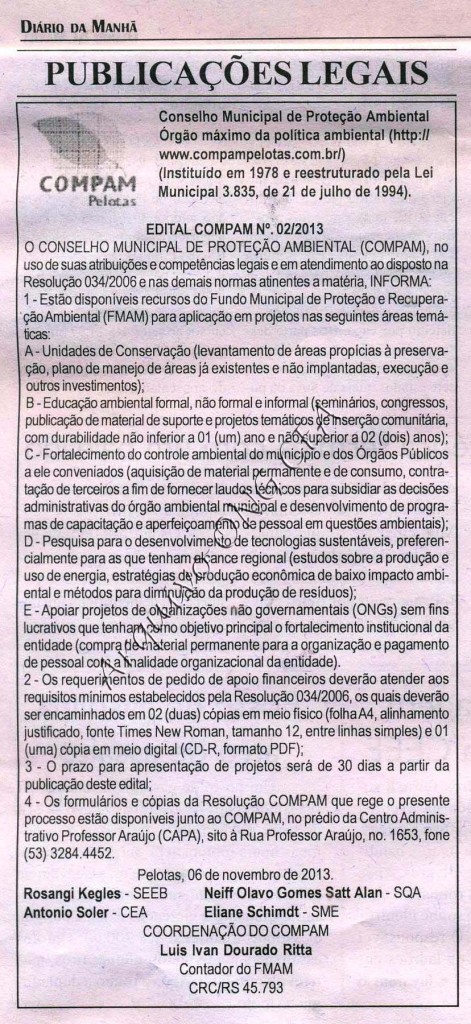 Edital 01 13 COMPAM FMAM Jornal Diario da Manha